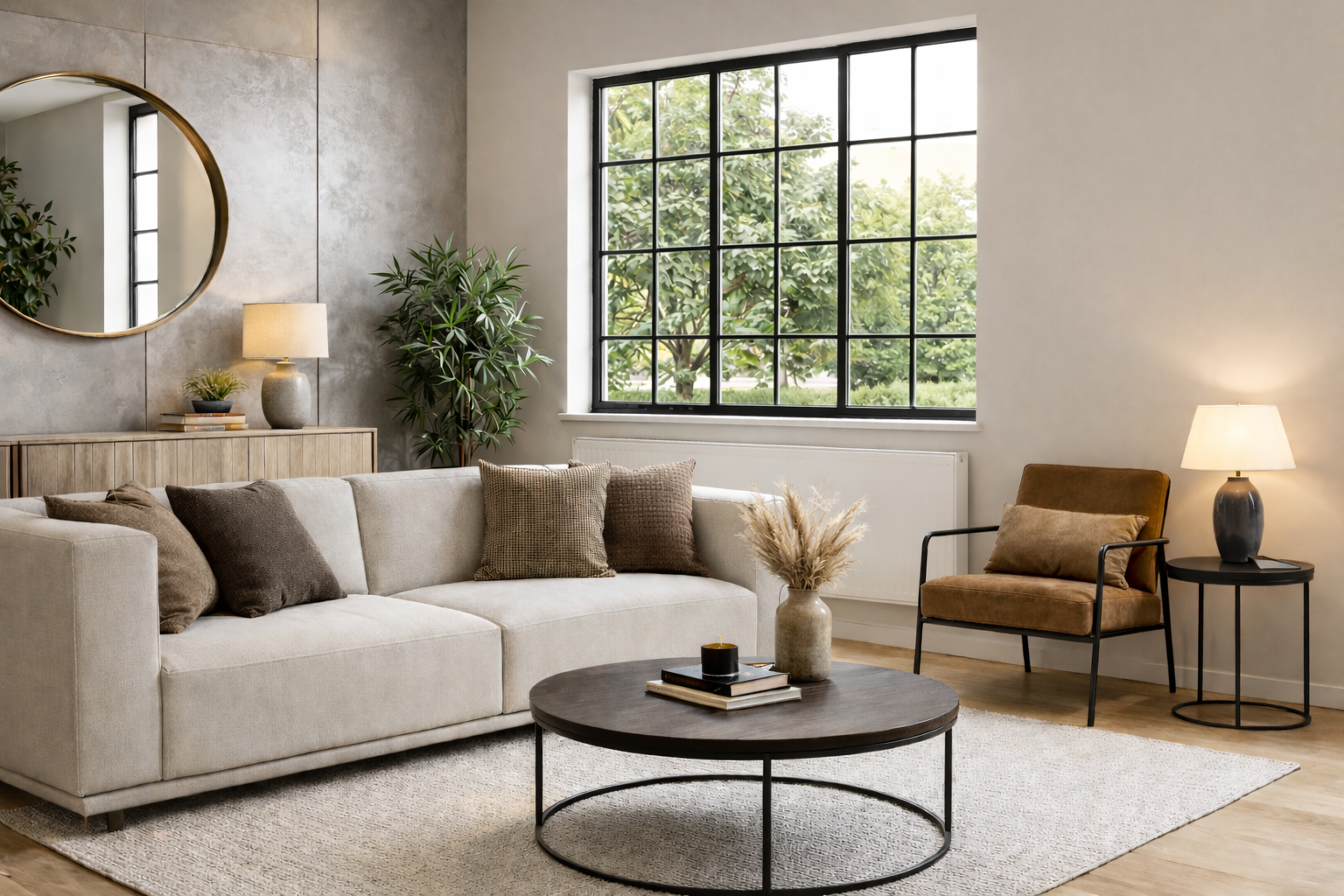 Woonkamer met warmtepompradiator