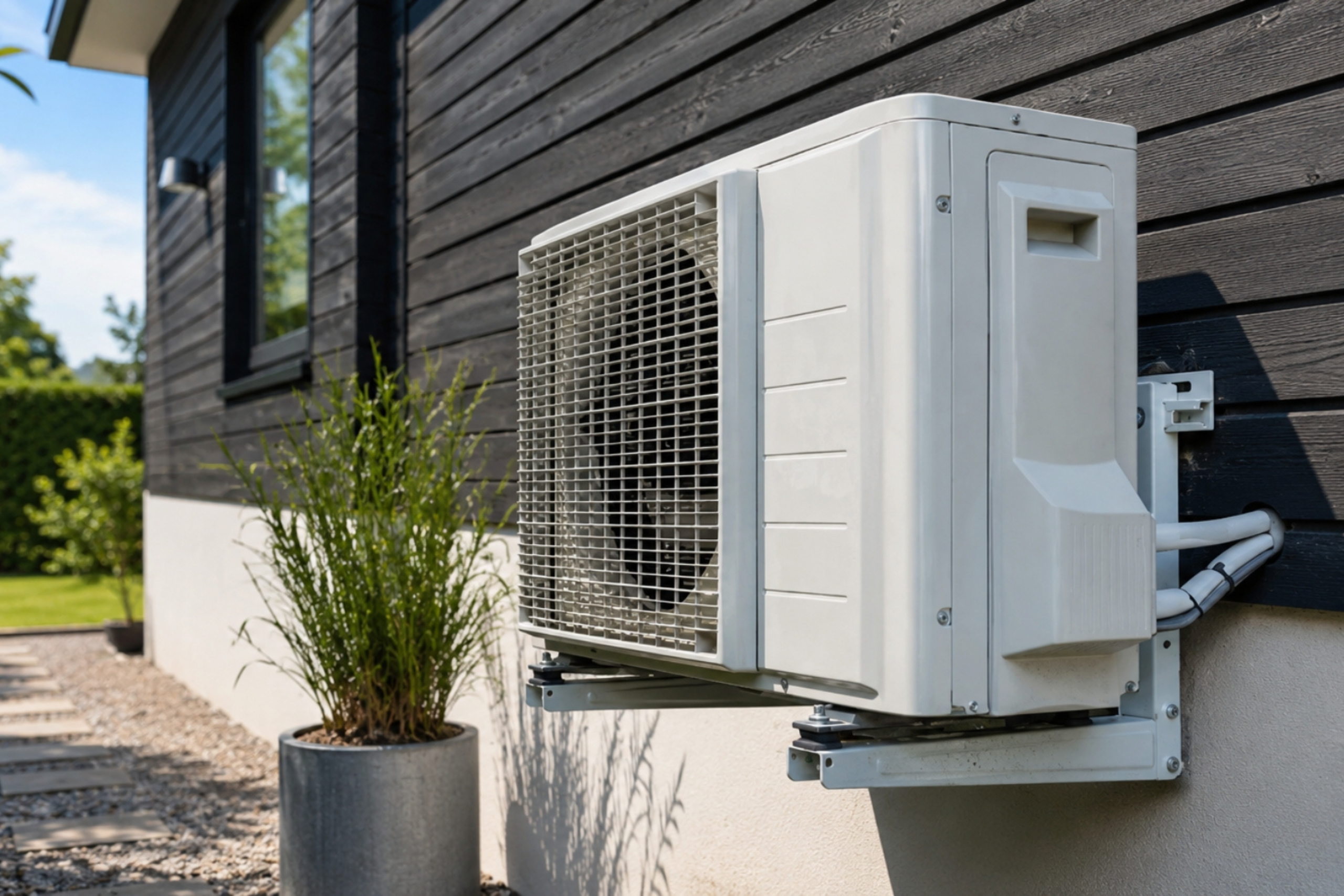 Warmtepomp installatie buiten aan een huis